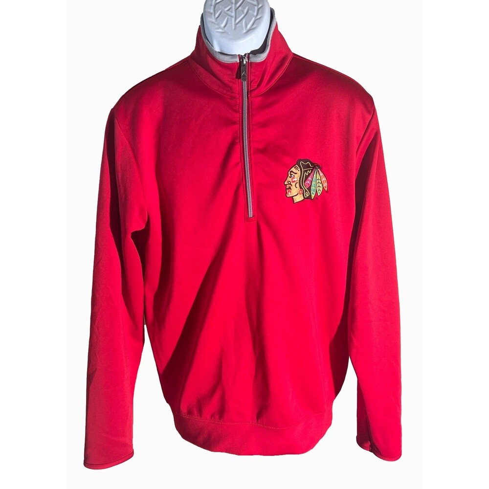 Antigua CHICAGO BLACKHAWKS NHL Long Sleeve 1/2 Zip Down Pull Over Fleece Red Med